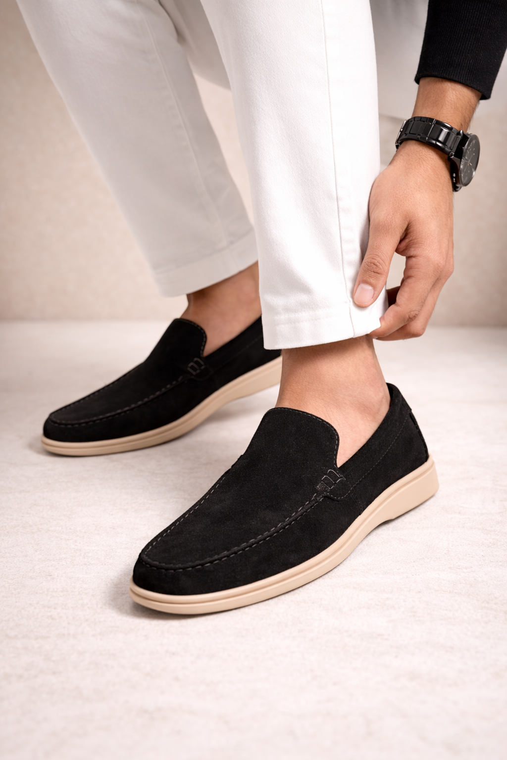 THE MOCCASIN SUEDE LOAFERS-MV19 BLACK