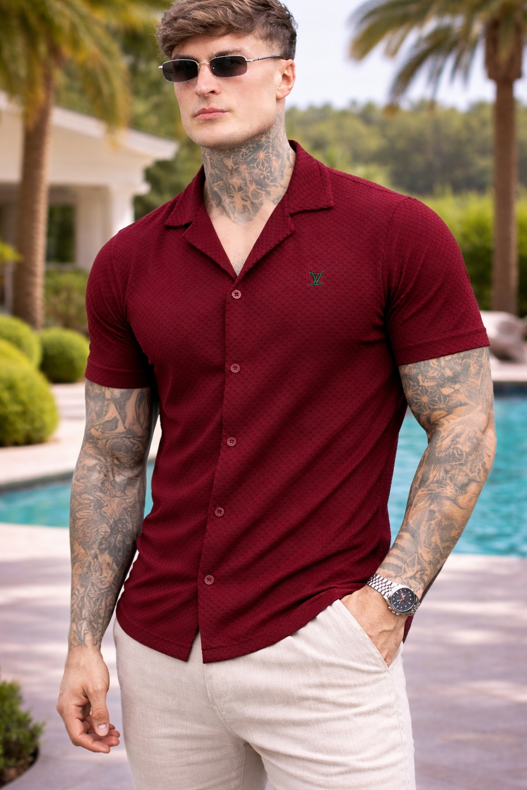THE TEXTURED SAFARI SHIRT MAROON