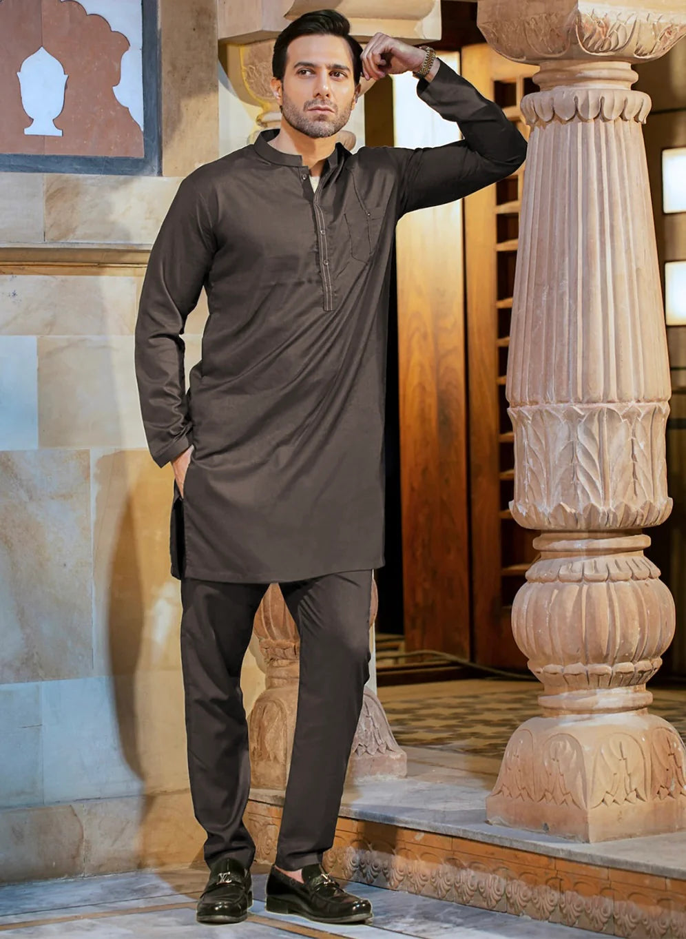 Sophisticated Charcoal Men’s Kurta Pajama-KPMV